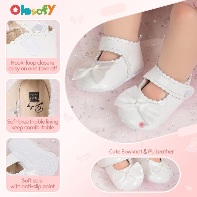 ohsofy Infant Baby Girls Mary Jane Flats Soft Sole Non-Slip Bowknot Princess Wedding Dress Shoes Toddler Crib Shoes - Image 4